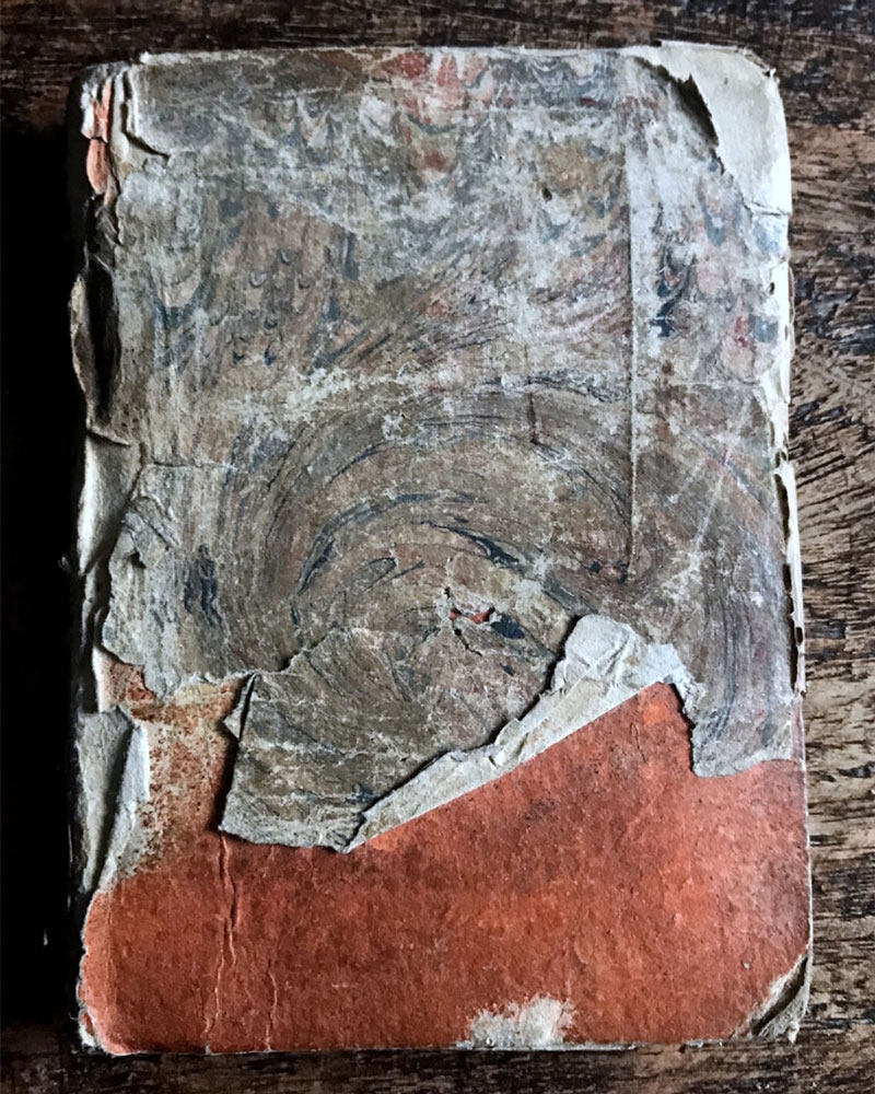 Photograph of the original front of book, very used scuffed faded covers, showcasing charm and elegance